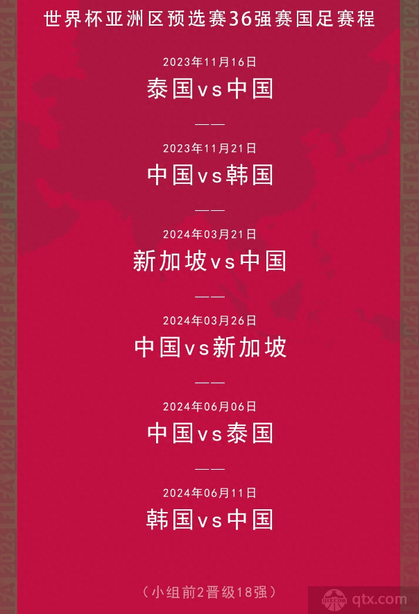 世预赛36强赛中国男足赛程表